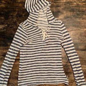 Hooded Lace-up Striped sweater